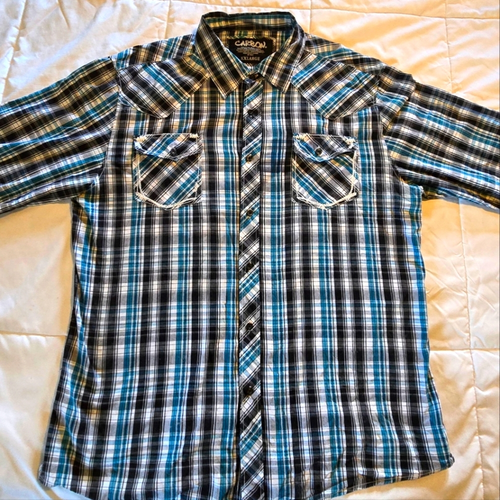 CARBON Men's Blue Plaid Shirt
